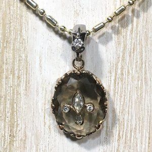 AUTHENTIC BLOOM SS, CZ FLEUR DE LIS SMOKEY QUARTZ, ROSE QUARTZ PENDANT 1-1/4"